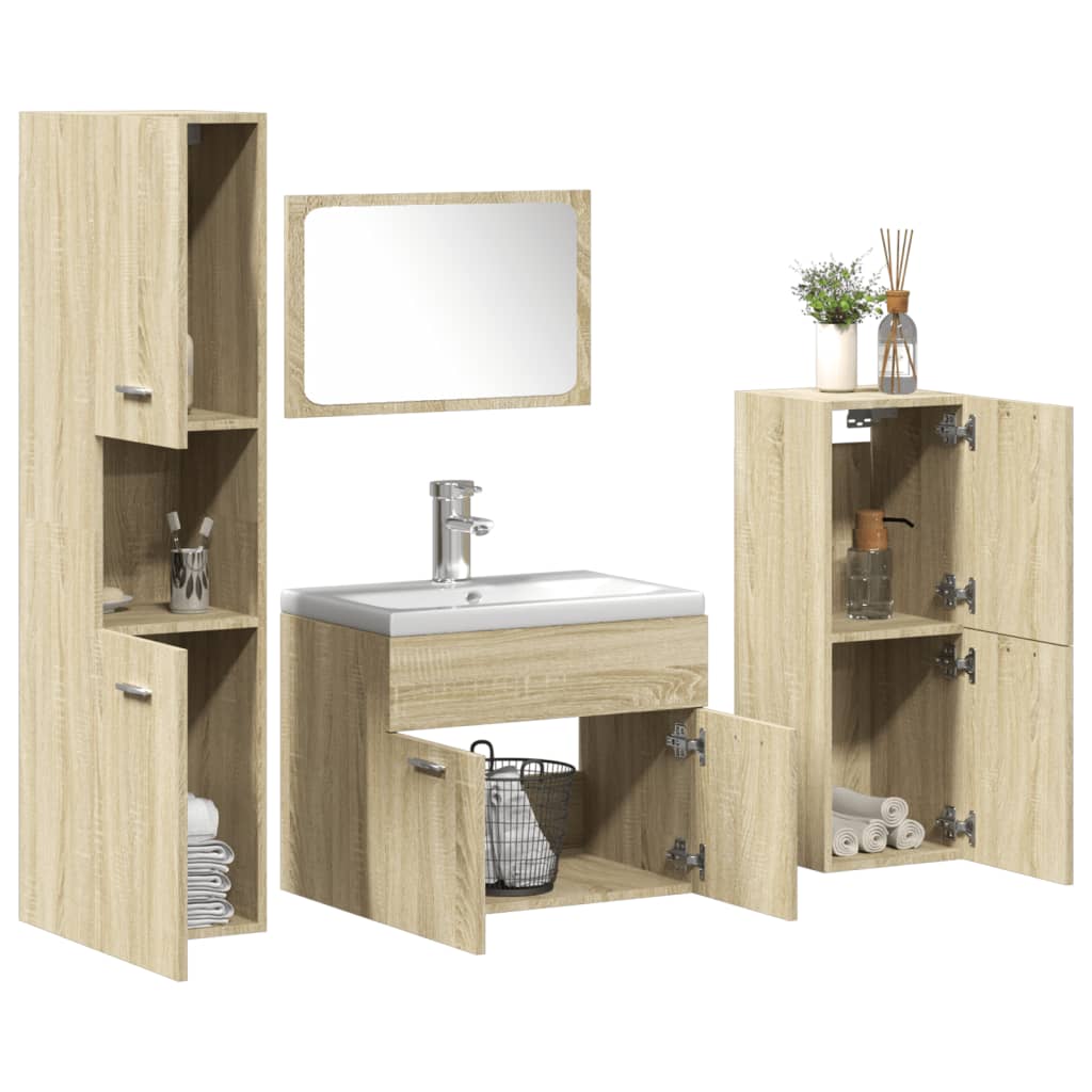 5 Piece Bathroom Furniture Set Sonoma Oak Engineered Wood - Sid & Sam