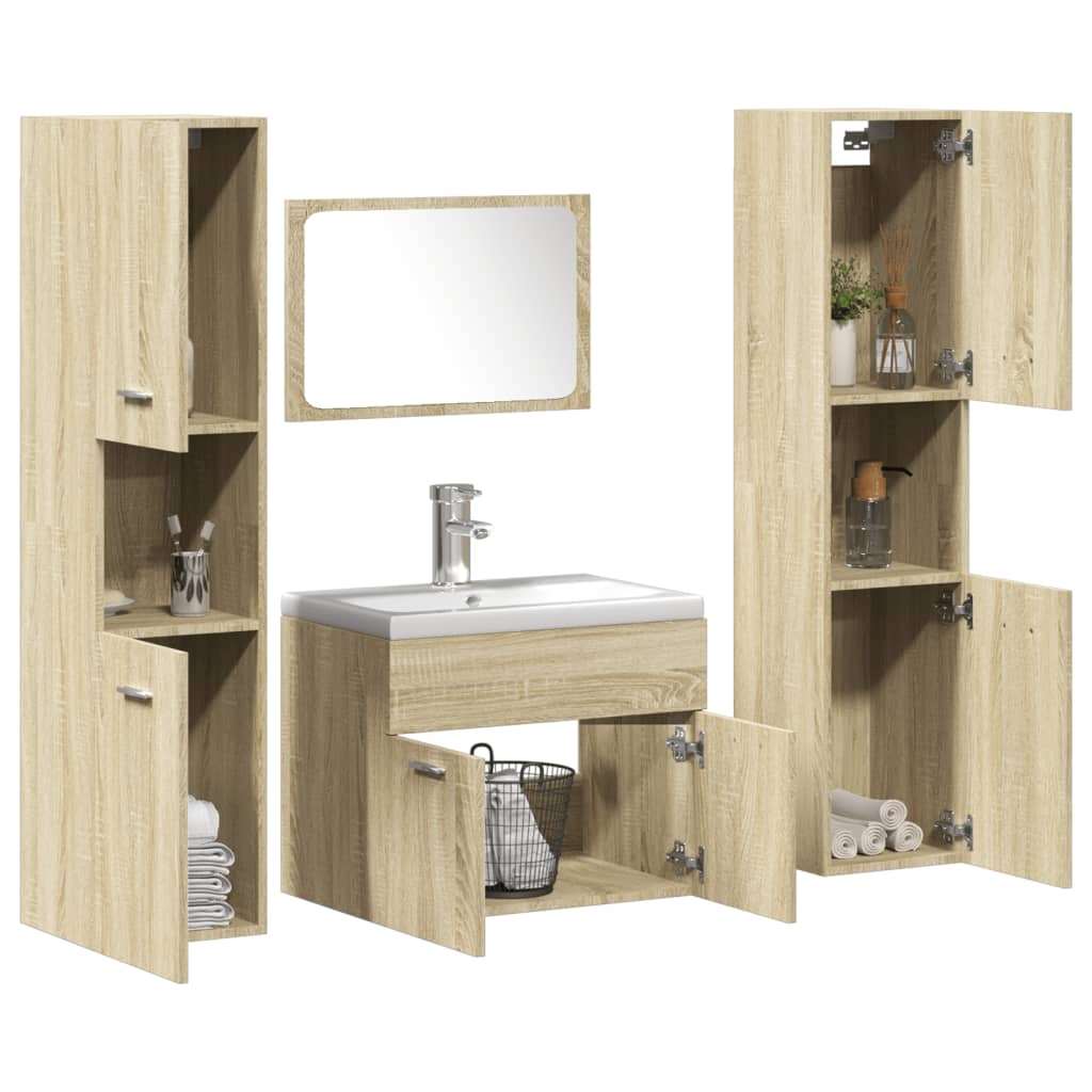 5 Piece Bathroom Furniture Set Sonoma Oak Engineered Wood - Direct Imports