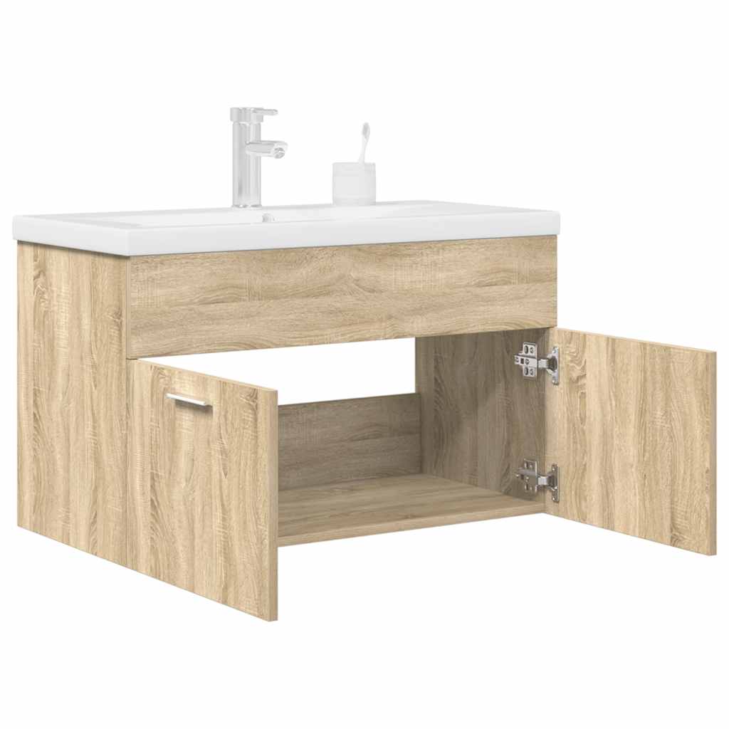 Bathroom Sink Cabinet with Built-in Basin and Faucet Sonoma Oak - Merkel Designers
