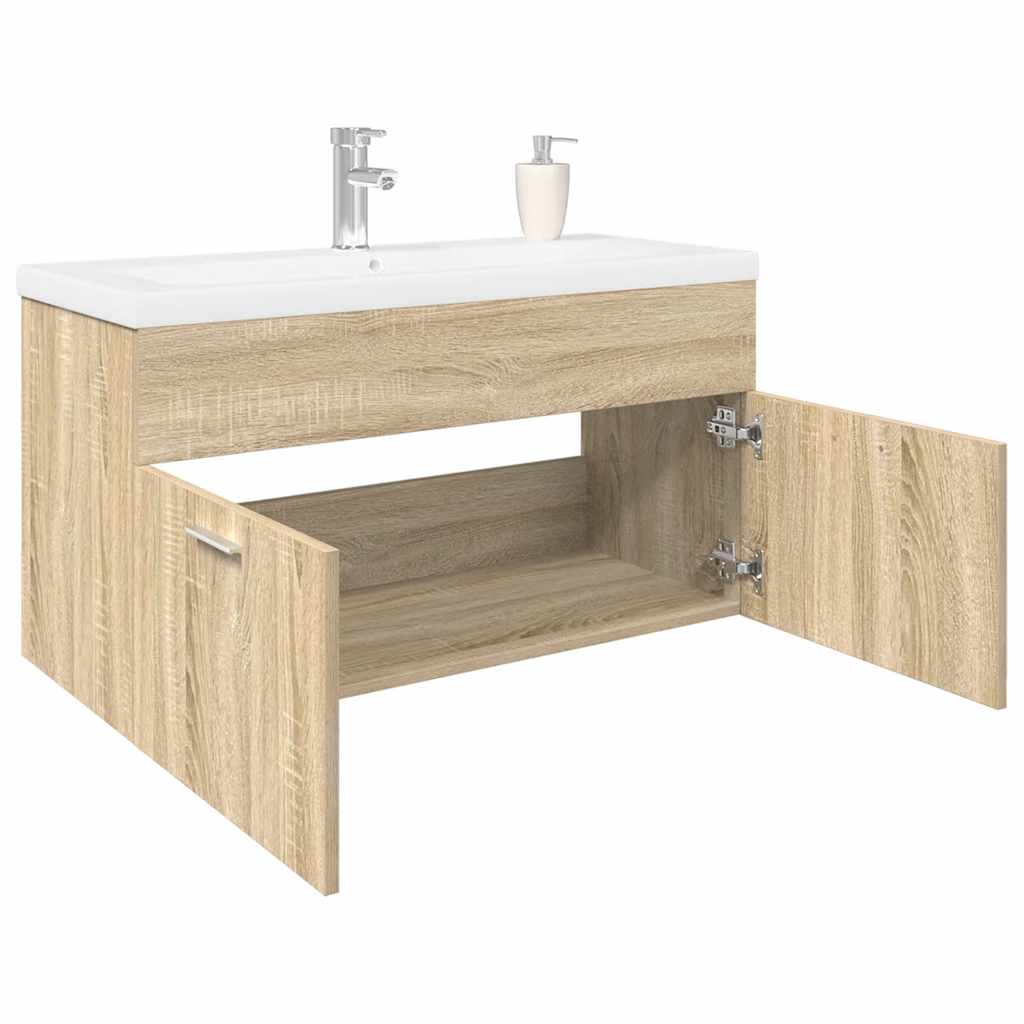 Bathroom Sink Cabinet with Built-in Basin Sonoma Oak - Unbeatable Bargains