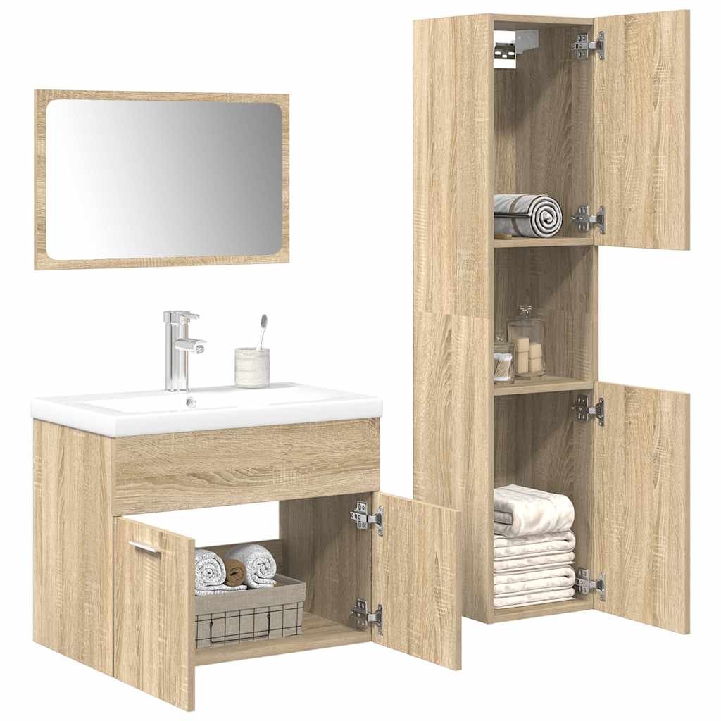 4 Piece Bathroom Furniture Set Sonoma Oak Engineered Wood - Discount Dealers