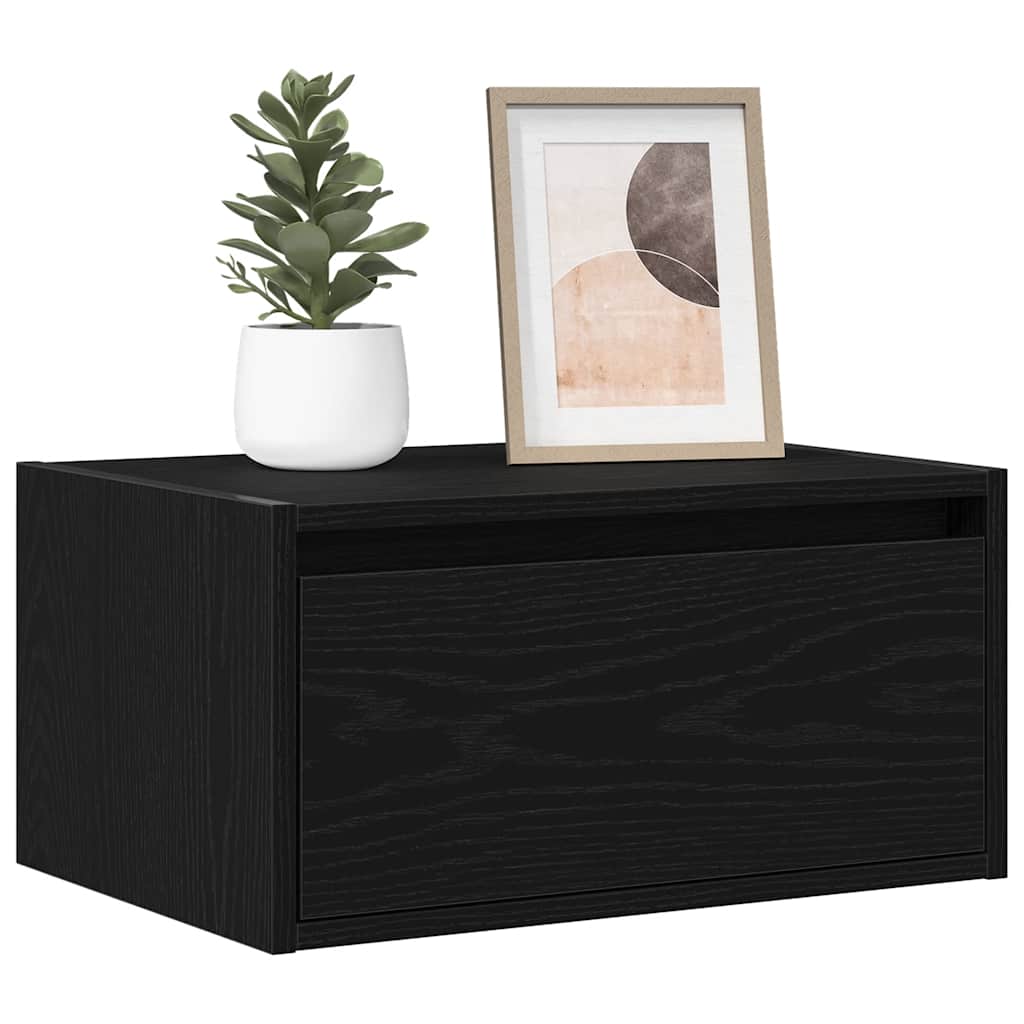 Wall-mounted Bedside Cabinet with LED Lights Black Oak - Sid & Sam