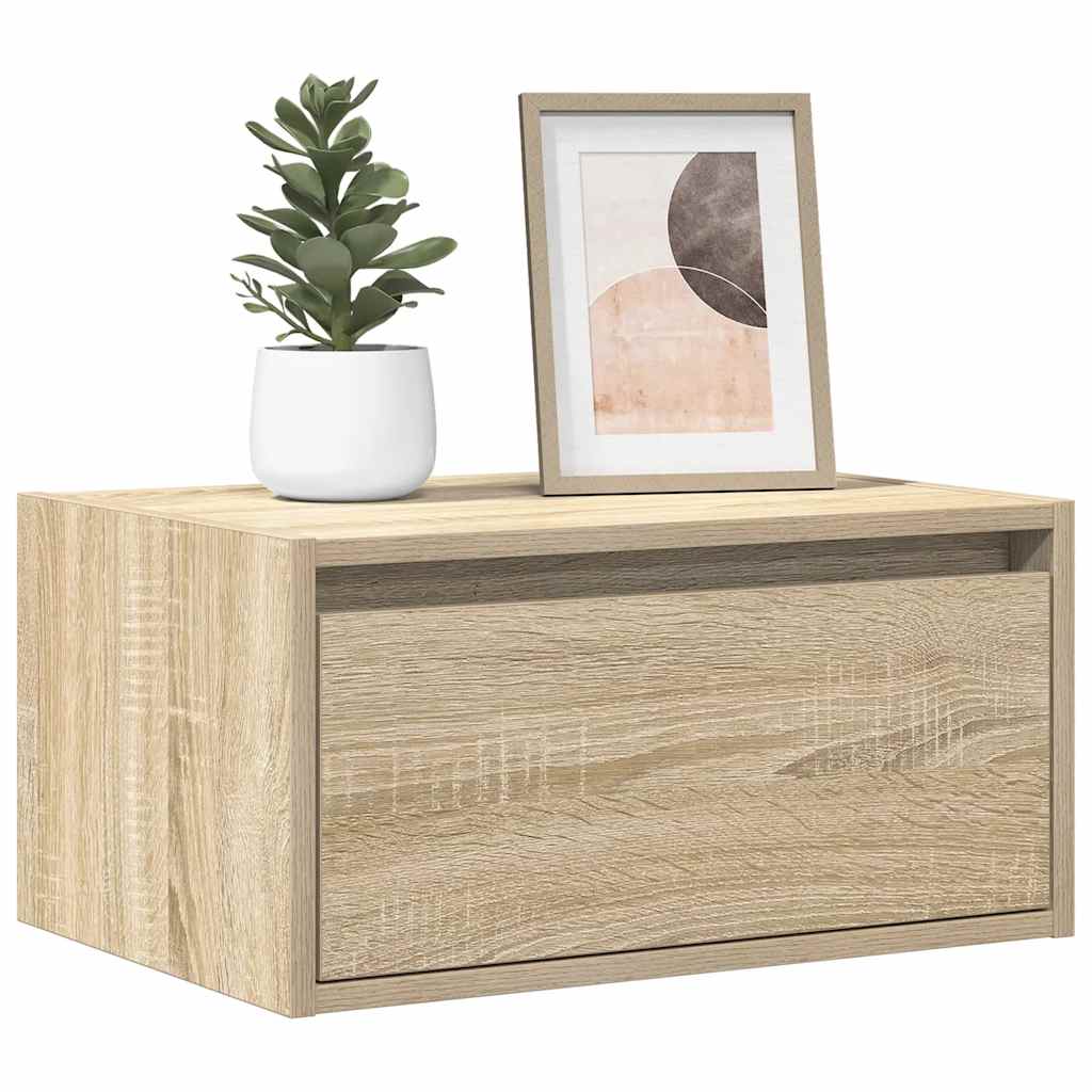 Wall-mounted Bedside Cabinet with LED Lights Sonoma Oak - Merkel Designers