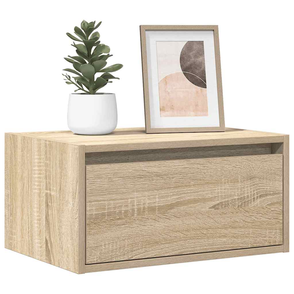 Wall-mounted Bedside Cabinets with LED Lights 2 pcs Sonoma Oak - Tyrell & Tyrell