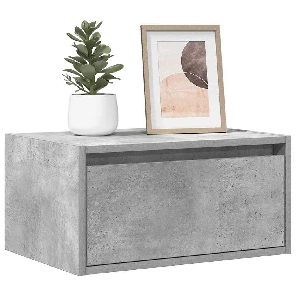 Wall-mounted Bedside Cabinet with LED Lights Concrete Grey - All Things Good