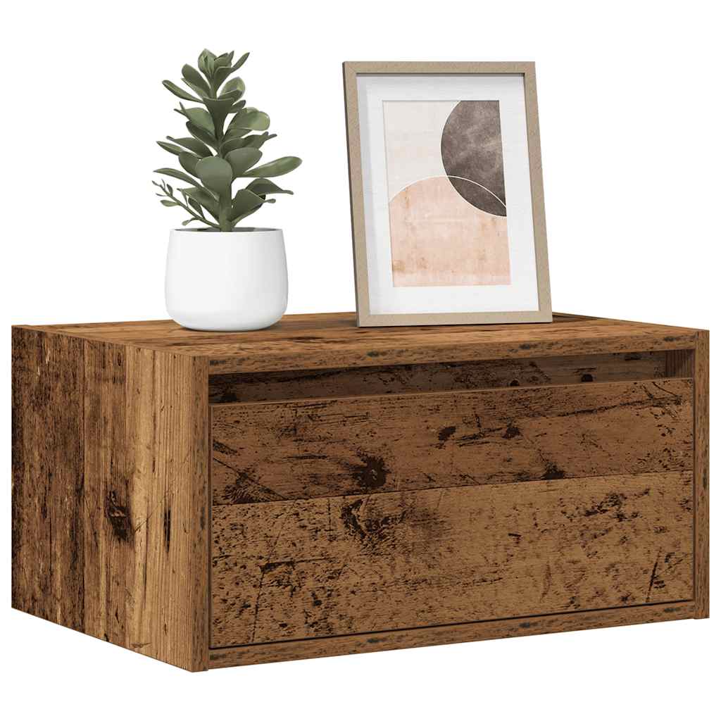 Wall-mounted Bedside Cabinet with LED Lights Old Wood - Sid & Sam