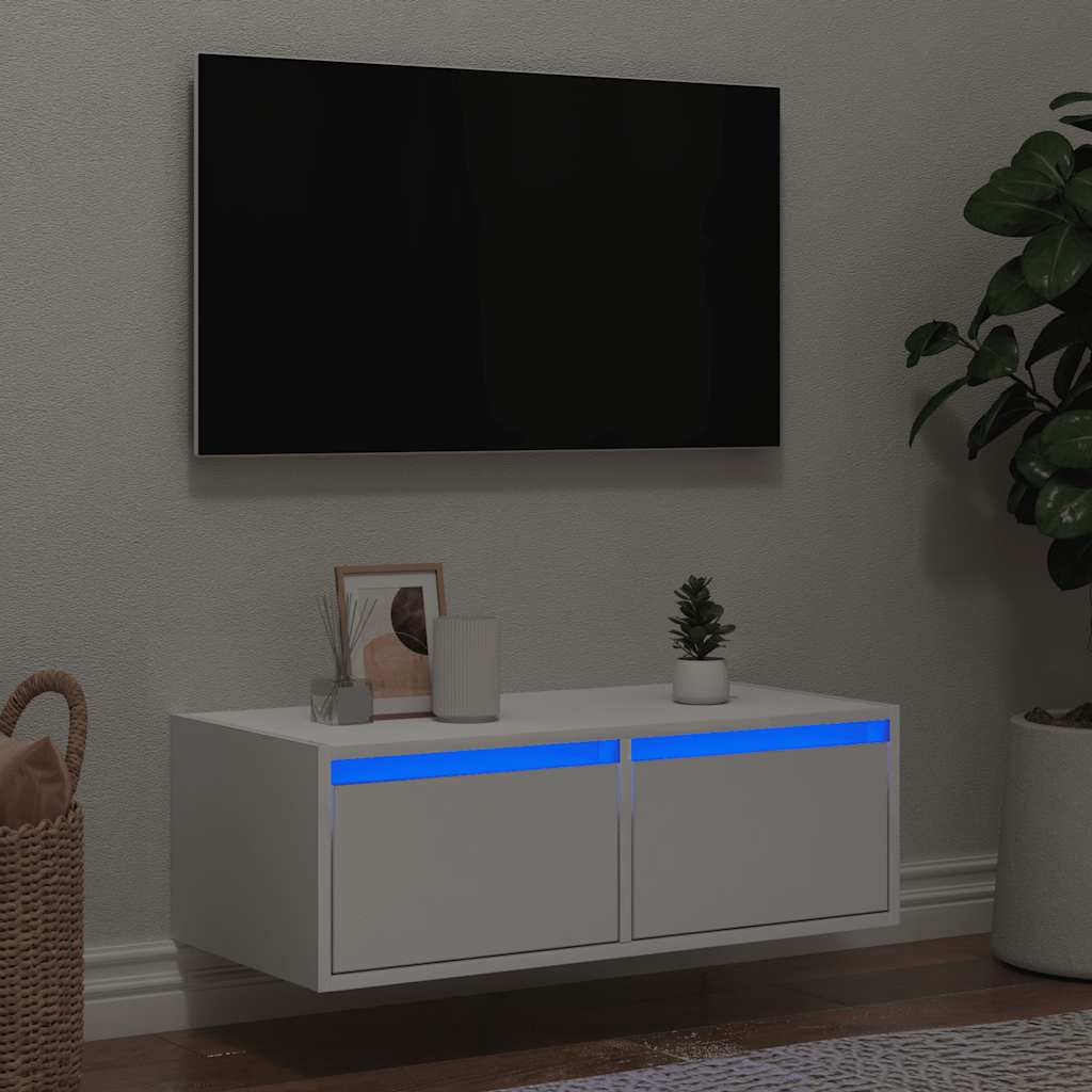 TV Cabinet with LED Lights White 75x35.5x25 cm - Sid & Sam
