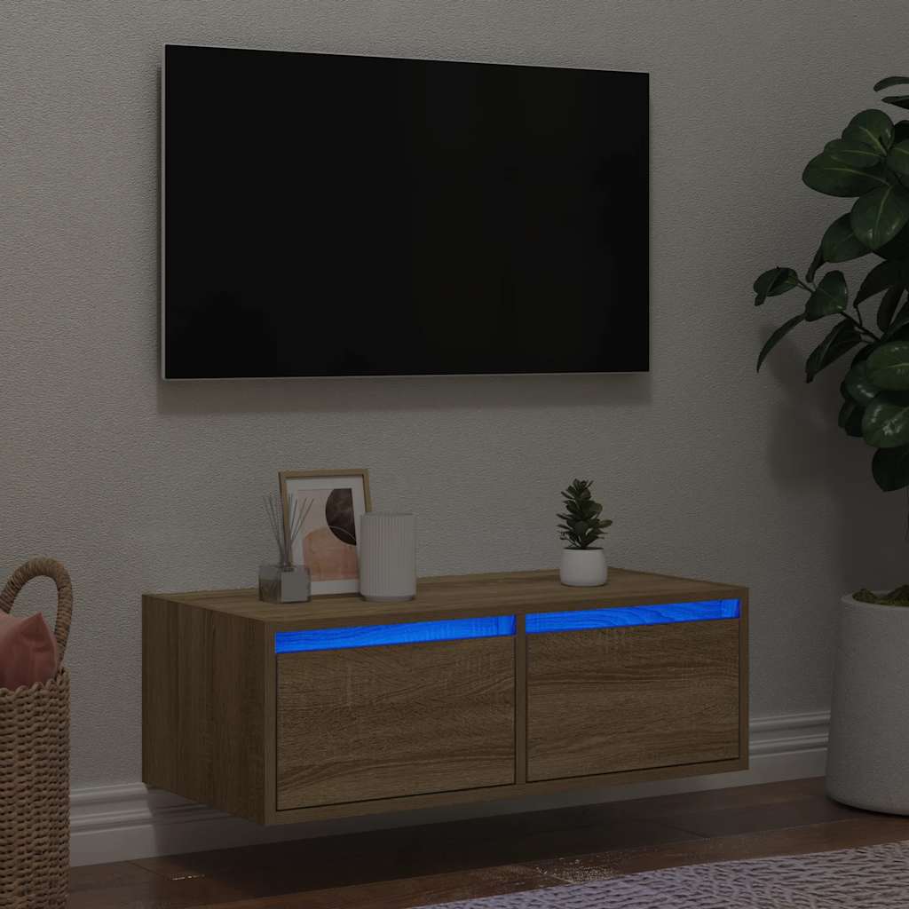 TV Cabinet with LED Lights Sonoma Oak 75x35.5x25 cm - Merkel Designers