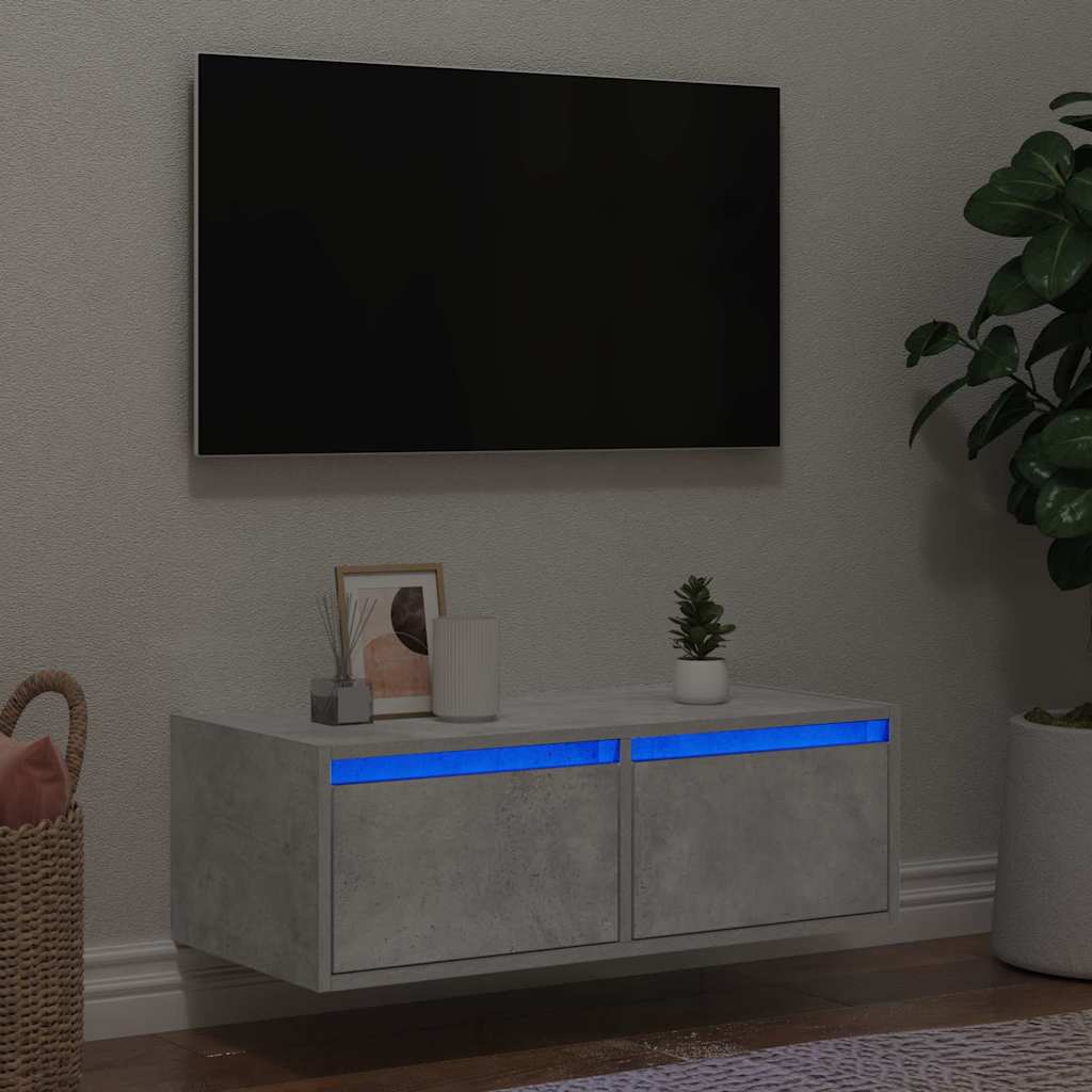 TV Cabinet with LED Lights Concrete Grey 75x35.5x25 cm - Casper Homes
