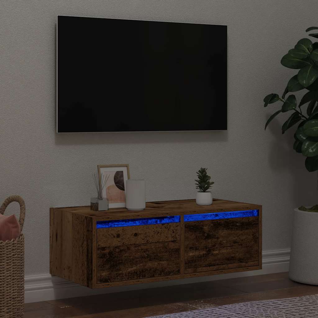 TV Cabinet with LED Lights Old Wood 75x35.5x25 cm - Sid & Sam