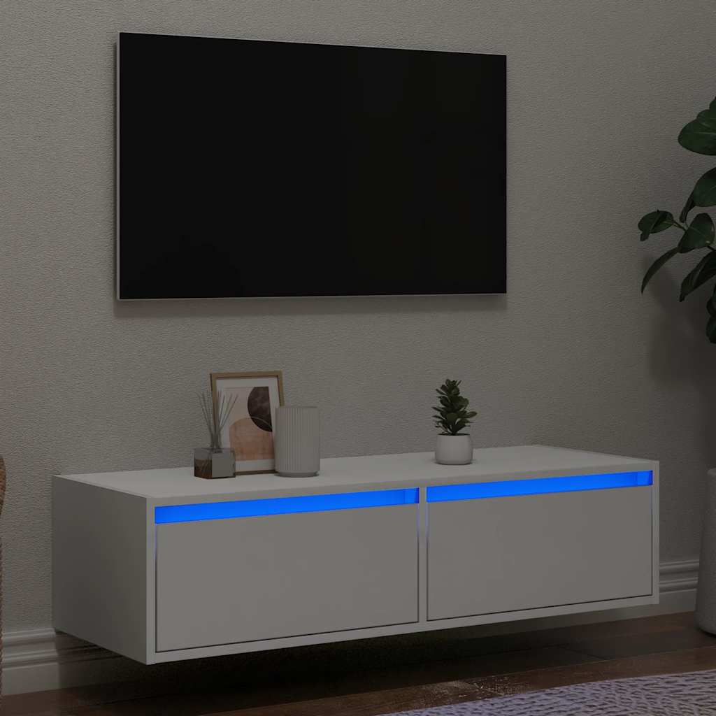 TV Cabinet with LED Lights White 100X35.5x25 cm - Millennium Furniture