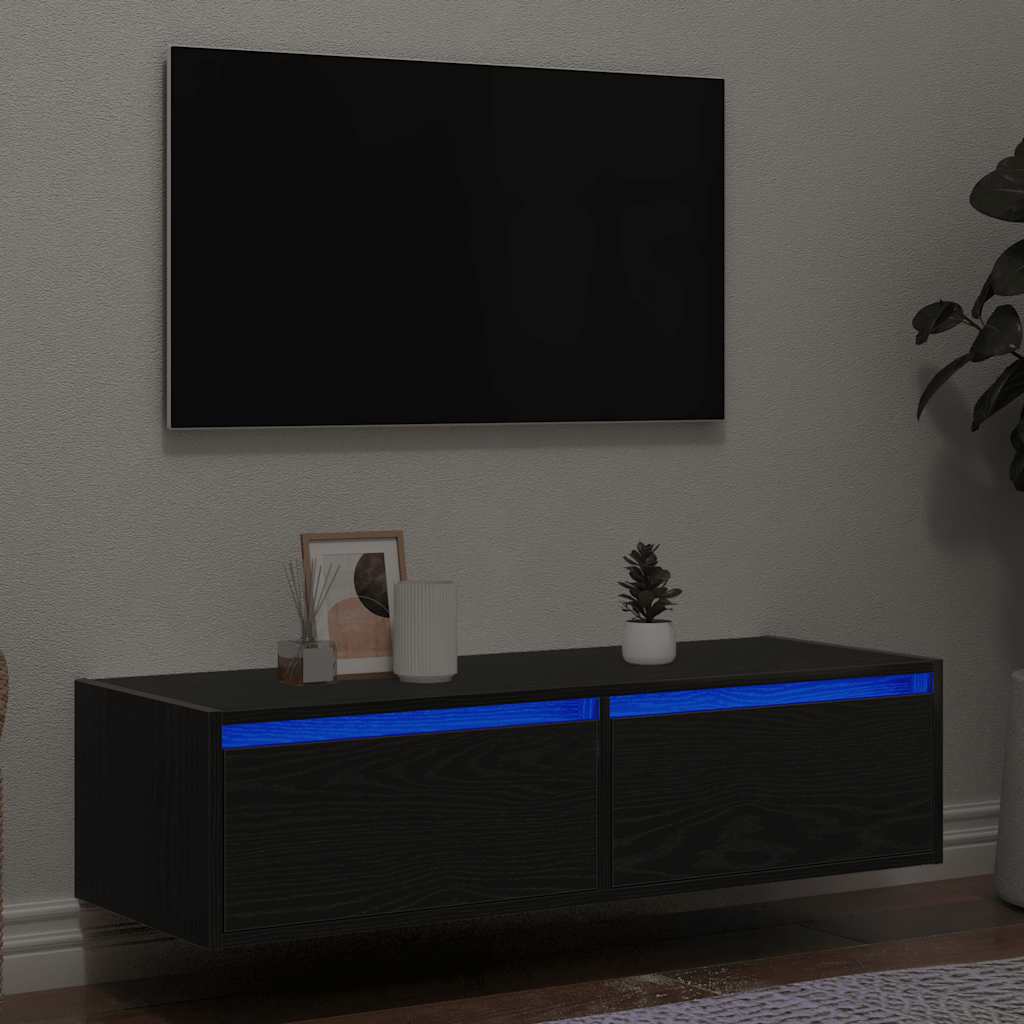 TV Cabinet with LED Lights Black Oak 100X35.5x25 cm - Millennium Furniture