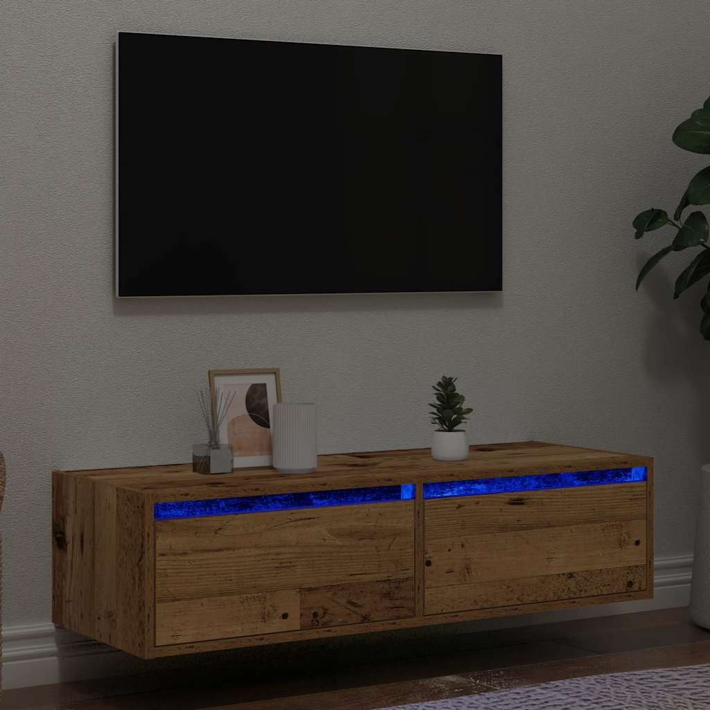 TV Cabinet with LED Lights Old Wood 100X35.5x25 cm - Tyrell & Tyrell