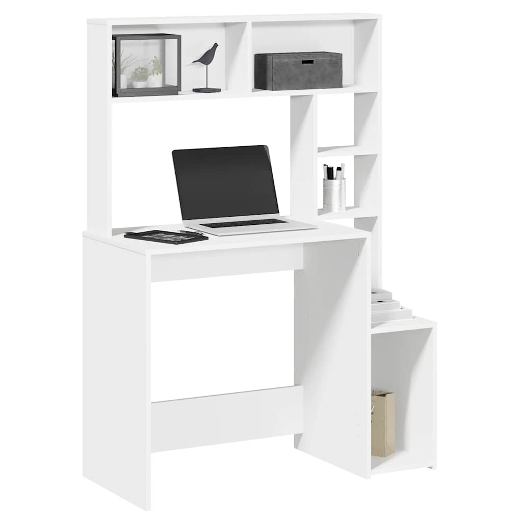 Desk with Shelves White 100x45x140 cm Engineered Wood - Unbeatable Bargains