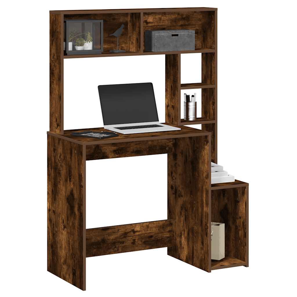 Desk with Shelves Smoked Oak 100x45x140 cm Engineered Wood - Unbeatable Bargains