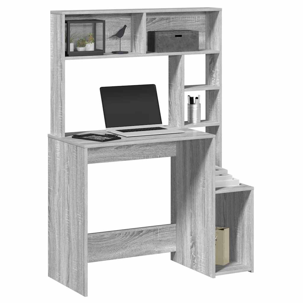 Desk with Shelves Grey Sonoma 100x45x140 cm Engineered Wood - Unbeatable Bargains