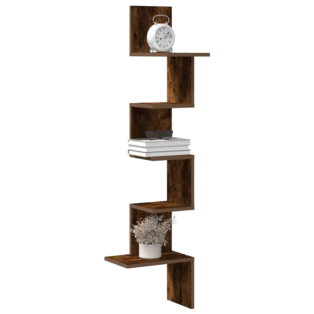 Wall Corner Shelf Smoked Oak 32x32x127,5 cm Engineered Wood - Sid & Sam