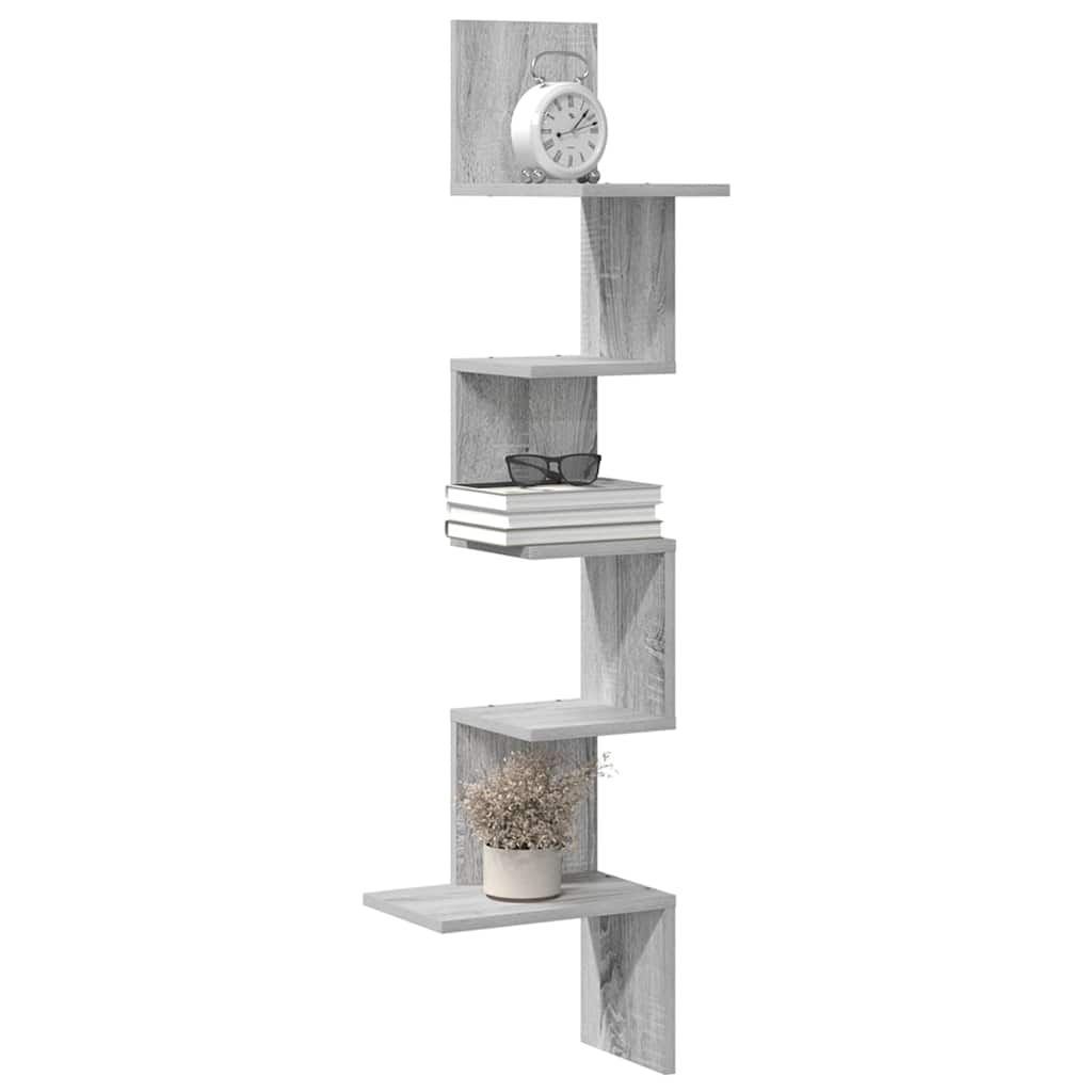 Wall Corner Shelf Grey Sonoma 32x32x127,5 cm Engineered Wood - Sid & Sam