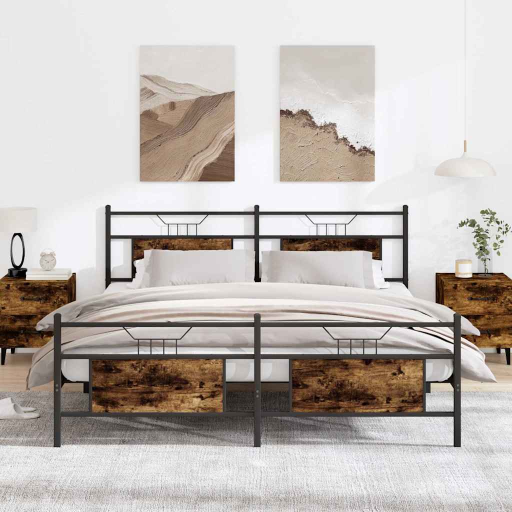 Metal Bedframe Smoked Oak 183x213cm - Merlin Deals