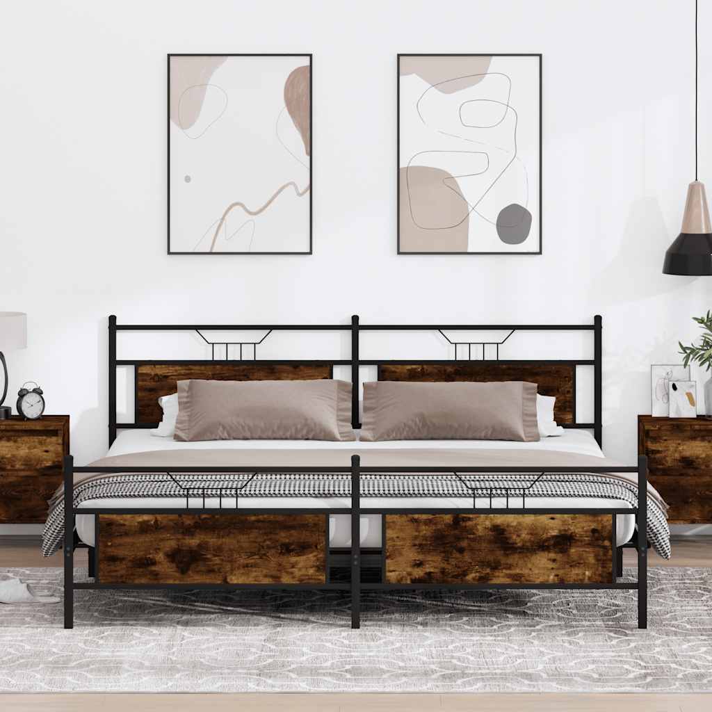 Metal Bedframe Smoked Oak 200x200cm - Discount Dealers