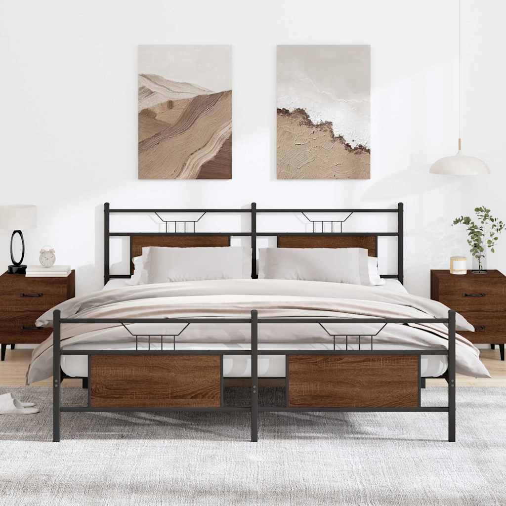 Metal Bedframe Brown Oak 180x200cm Super King - The Home Maker