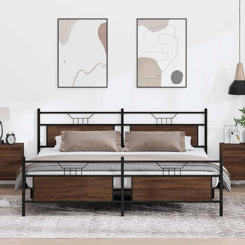 Metal Bedframe Brown Oak 200x200cm - Casper Homes