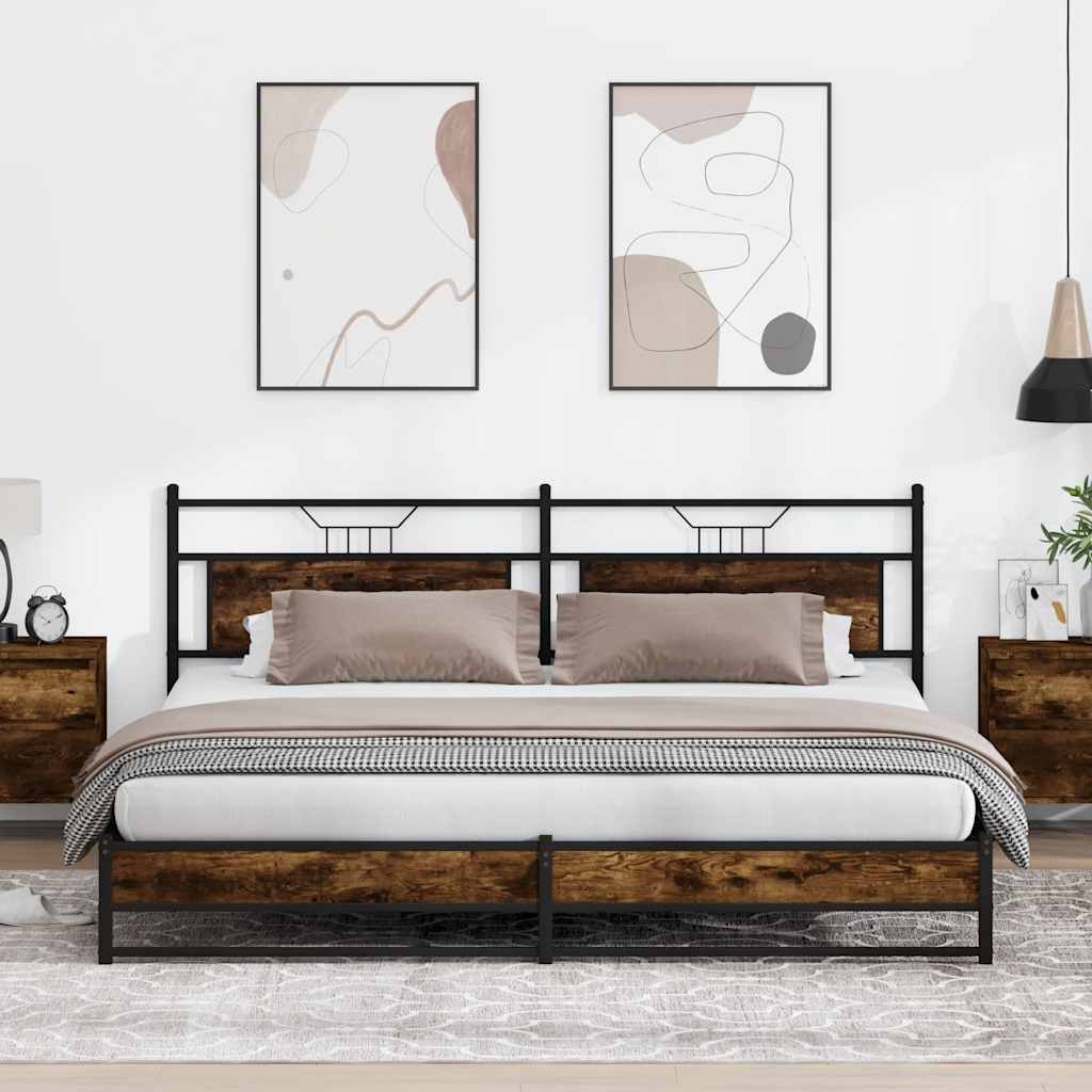Metal Bedframe Smoked Oak 193x203cm - Sid & Sam