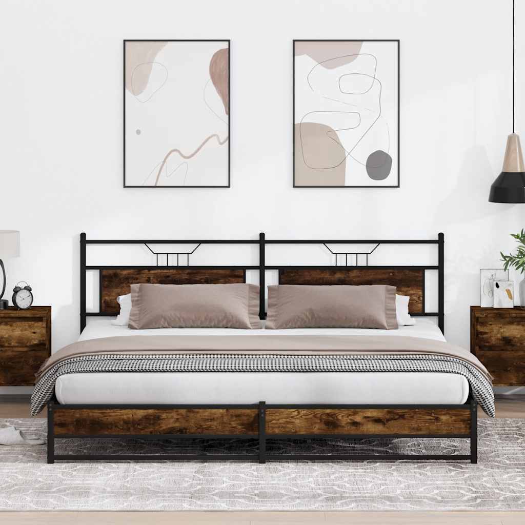 Metal Bedframe Smoked Oak 200x200cm - The Home Maker