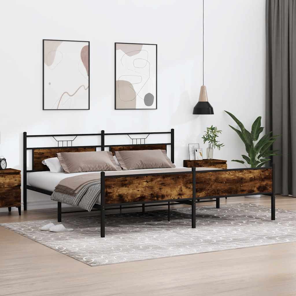 Metal Bedframe Smoked Oak 200x200cm - Design Hut