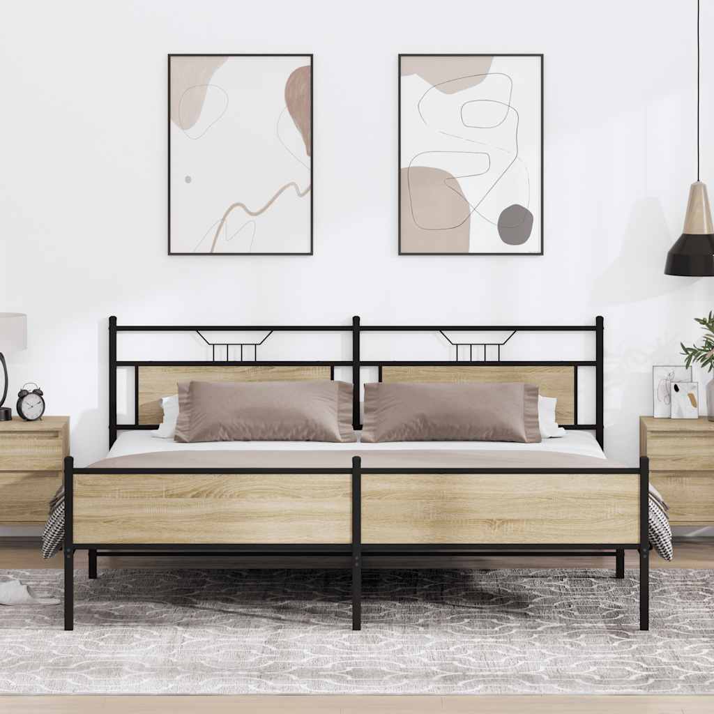 Metal Bedframe Sonoma Oak 200x200cm - Design Hut