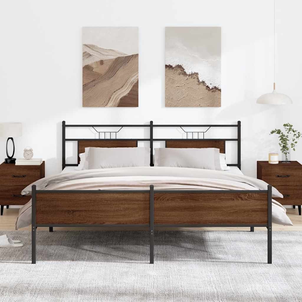 Metal Bedframe Brown Oak 183x213cm - Discount Dealers