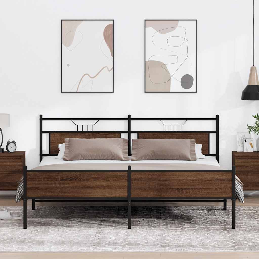 Metal Bedframe Brown Oak 193x203cm - Sid & Sam