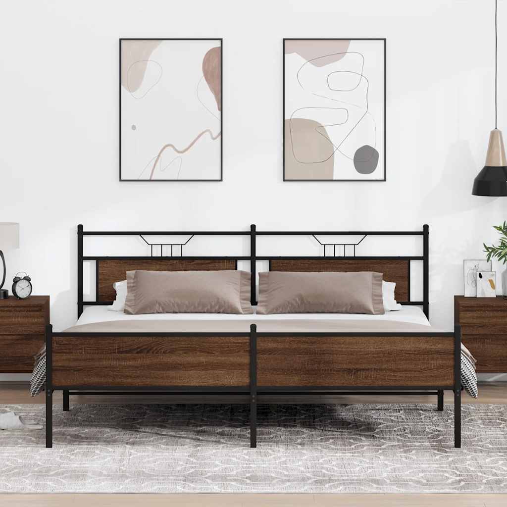 Metal Bedframe Brown Oak 200x200cm - Merlin Deals