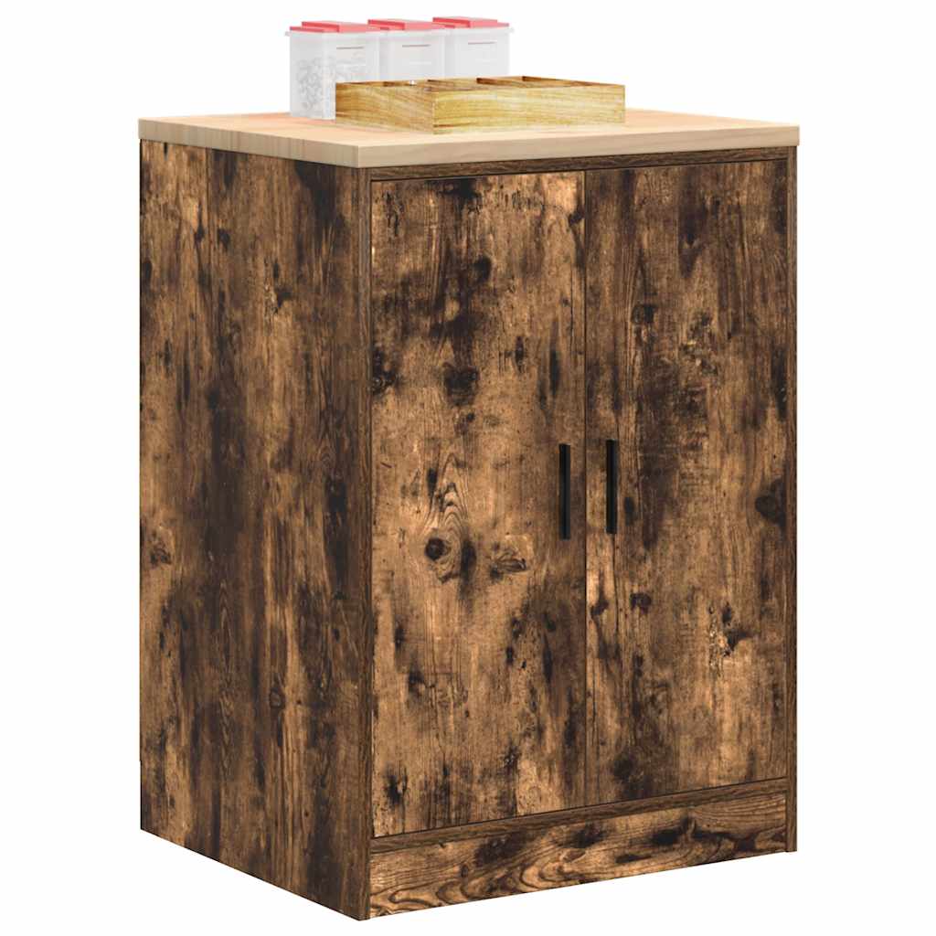 Garage Storage Cabinet Smoked Oak 60x51x85 cm Solid Wood Pine - Direct Imports