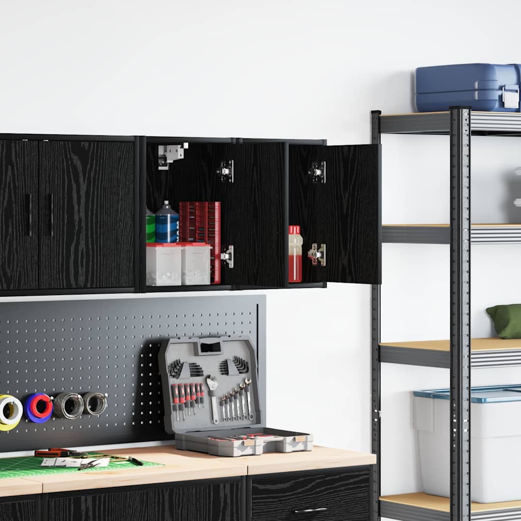 Garage Wall Cabinets 2 pcs Black Engineered Wood - All Things Good