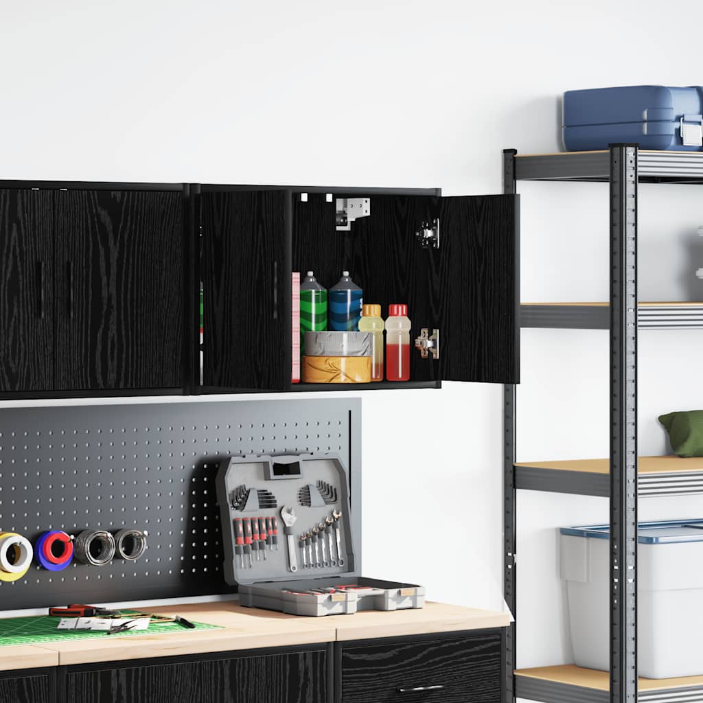 Garage Wall Cabinet Black Engineered Wood - Brittle & Co