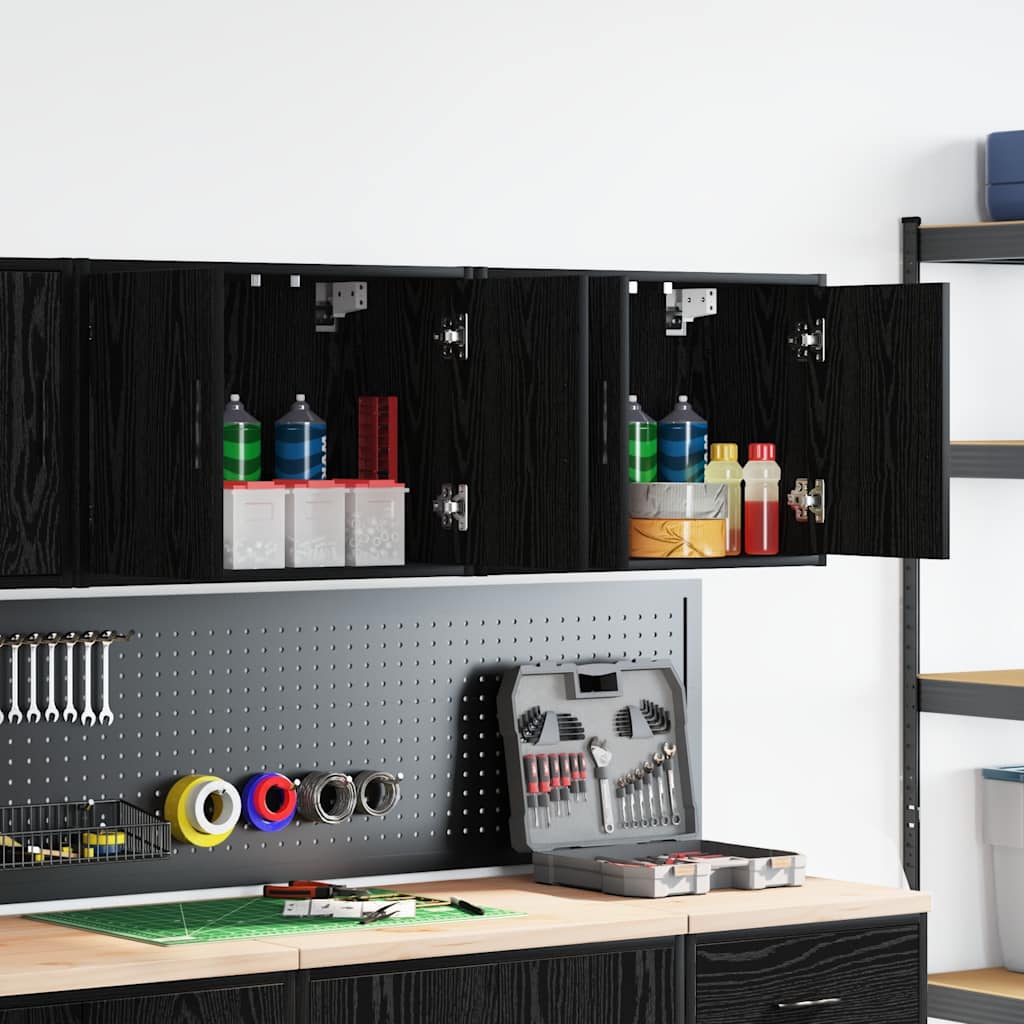 Garage Wall Cabinets 2 pcs Black Engineered Wood - All Things Good