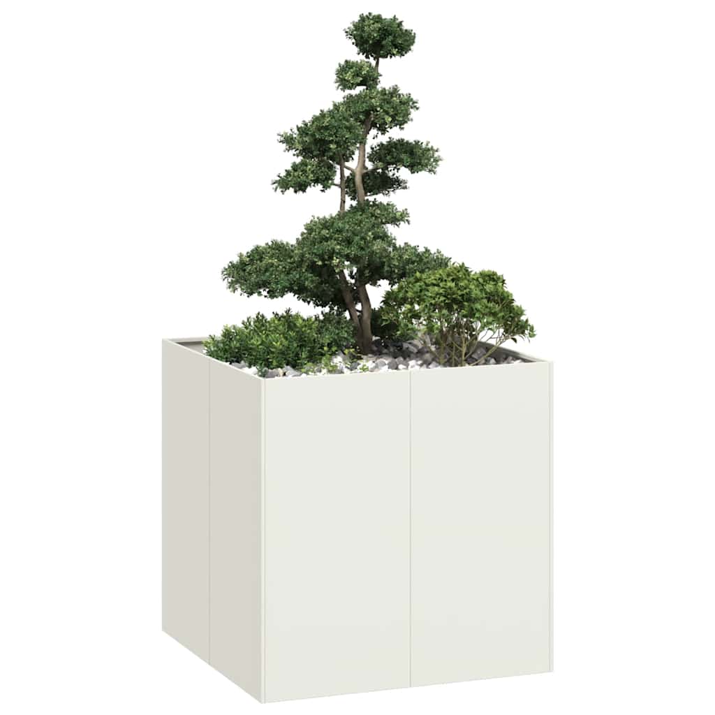 Planter White 80x80x80 cm Steel - Millennium Furniture