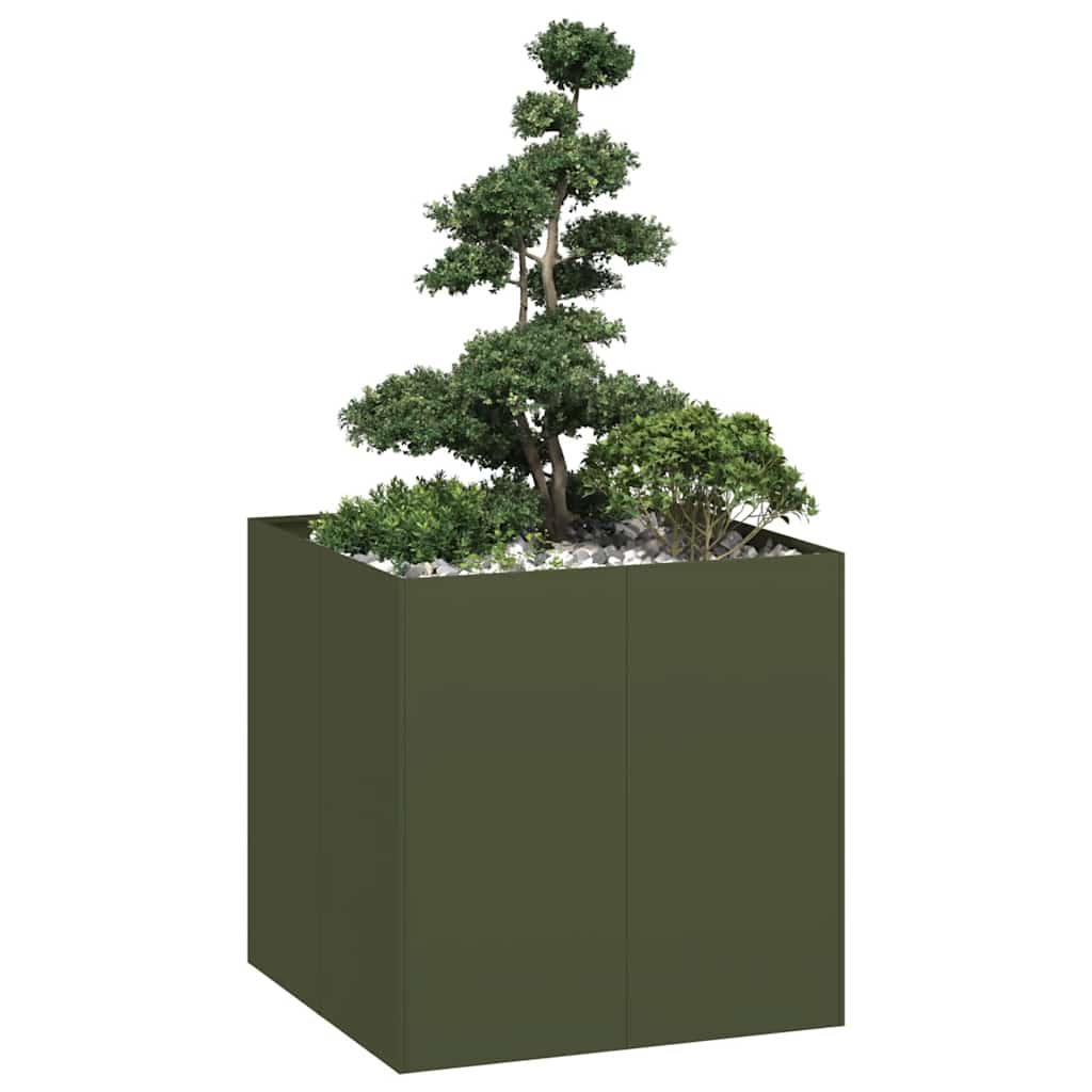 Planter Olive Green 80x80x80 cm Steel - Style and Chic