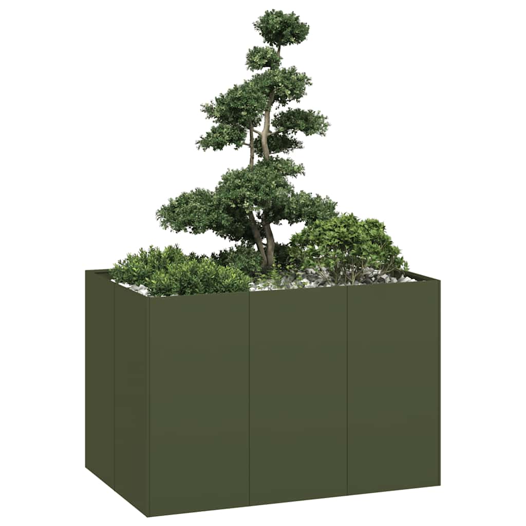 Planter Olive Green 120x80x80 cm Steel - All Things Good