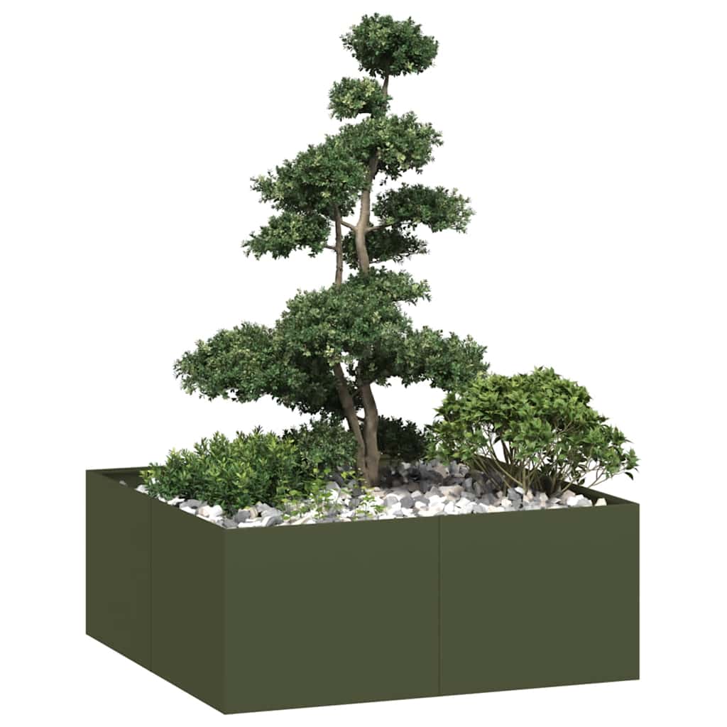 Planter Olive Green 100x100x40 cm Steel - Discount Dealers