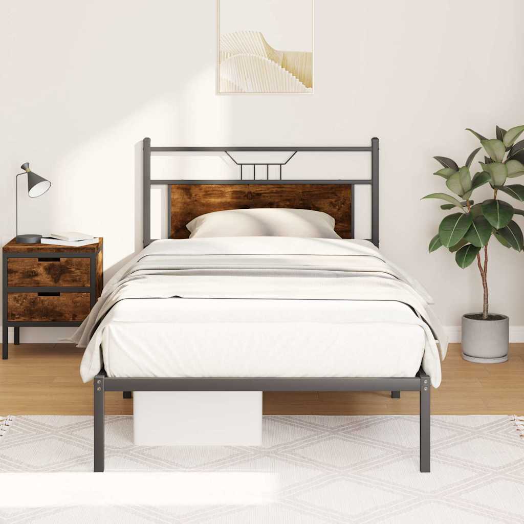 Bedframe Smoked Oak 107x203cm Engineered Wood - Unbeatable Bargains