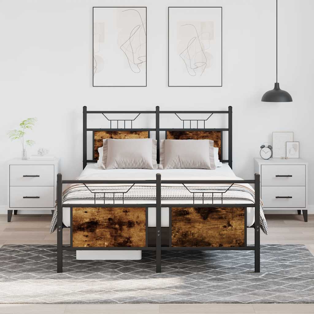 Bedframe Smoked Oak 120x190cm Small Double Engineered Wood - Discount Dealers