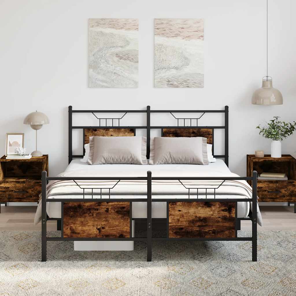 Bedframe Smoked Oak 140x190cm Engineered Wood - All Things Good