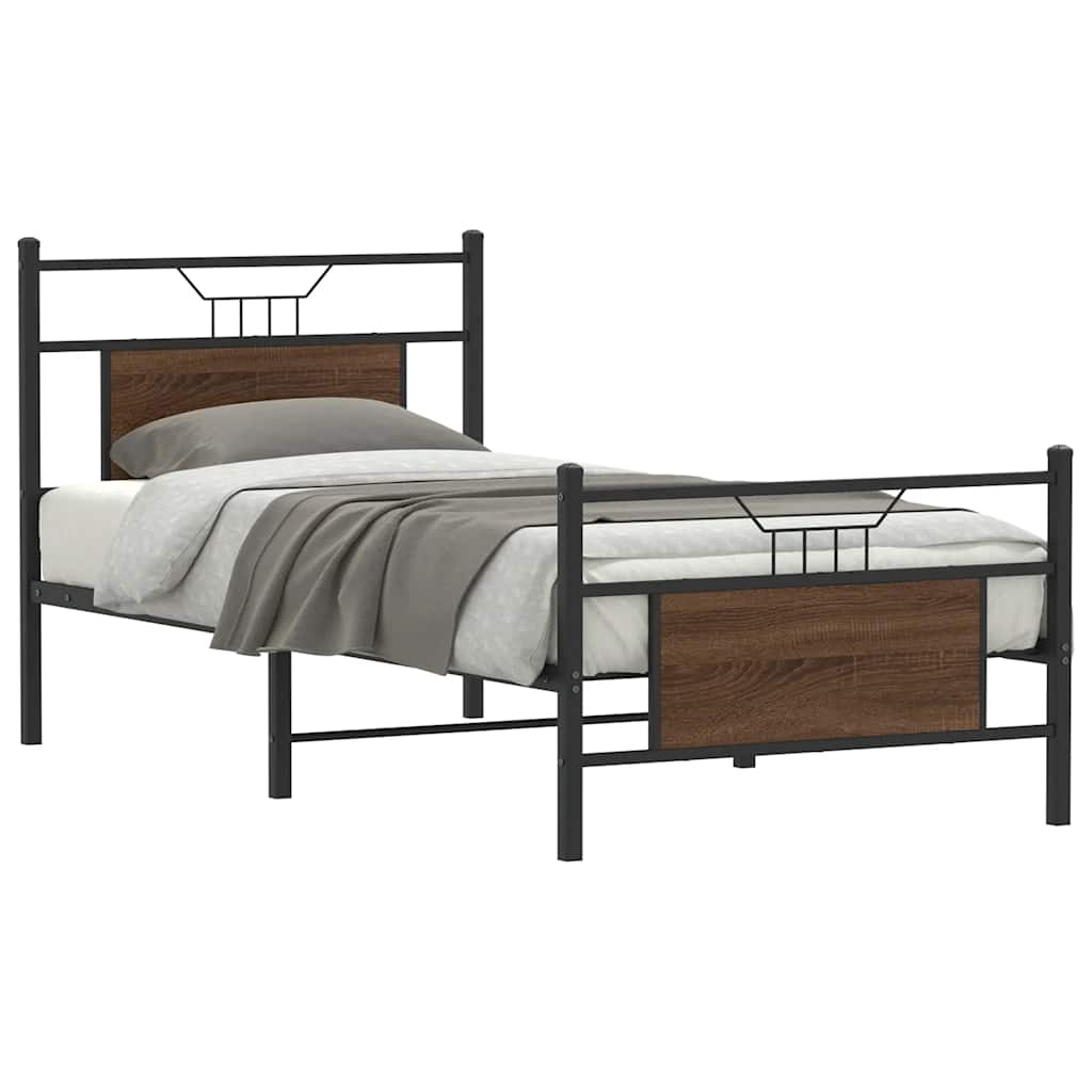 Bedframe Brown Oak 75x190cm Small Single Engineered Wood - Discount Dealers
