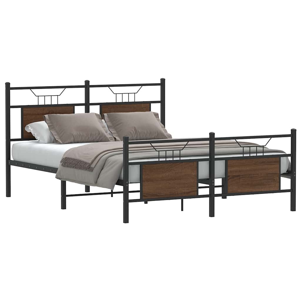 Bedframe Brown Oak 140x200cm Engineered Wood - The Home Maker