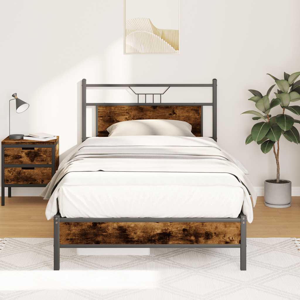 Bedframe Smoked Oak 100x200cm Engineered Wood - Design Hut