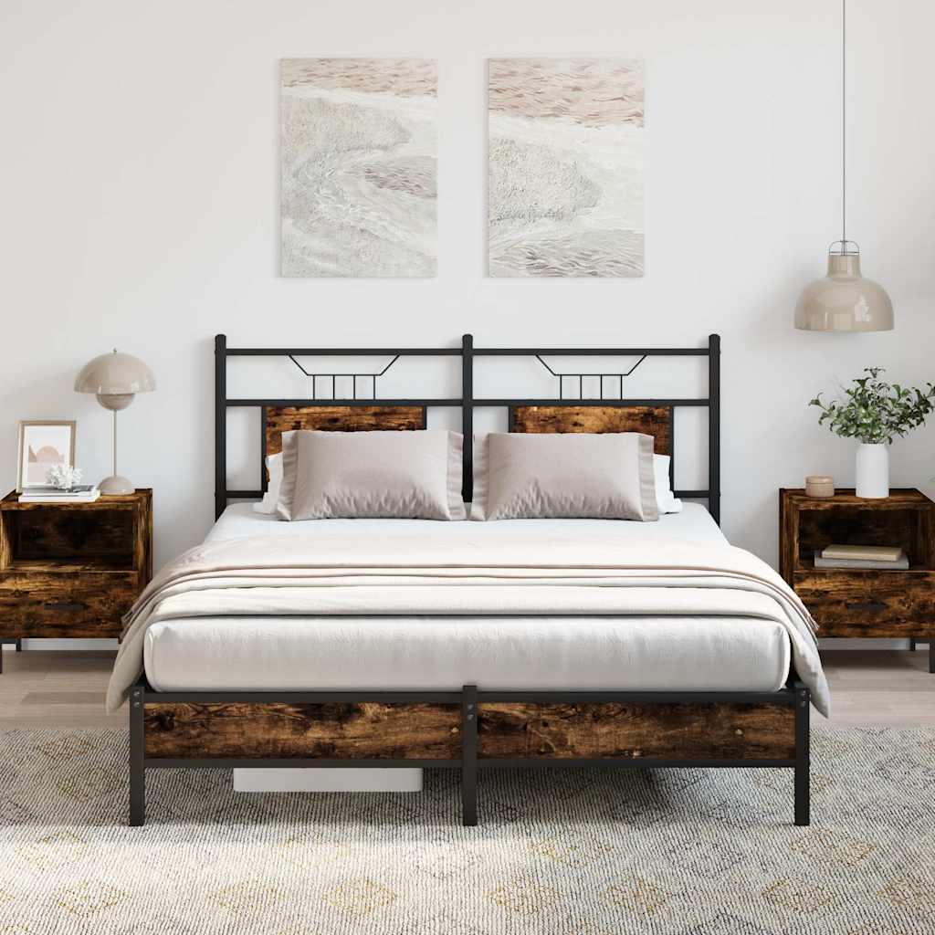 Bedframe Smoked Oak 137x190cm Engineered Wood - The Home Maker