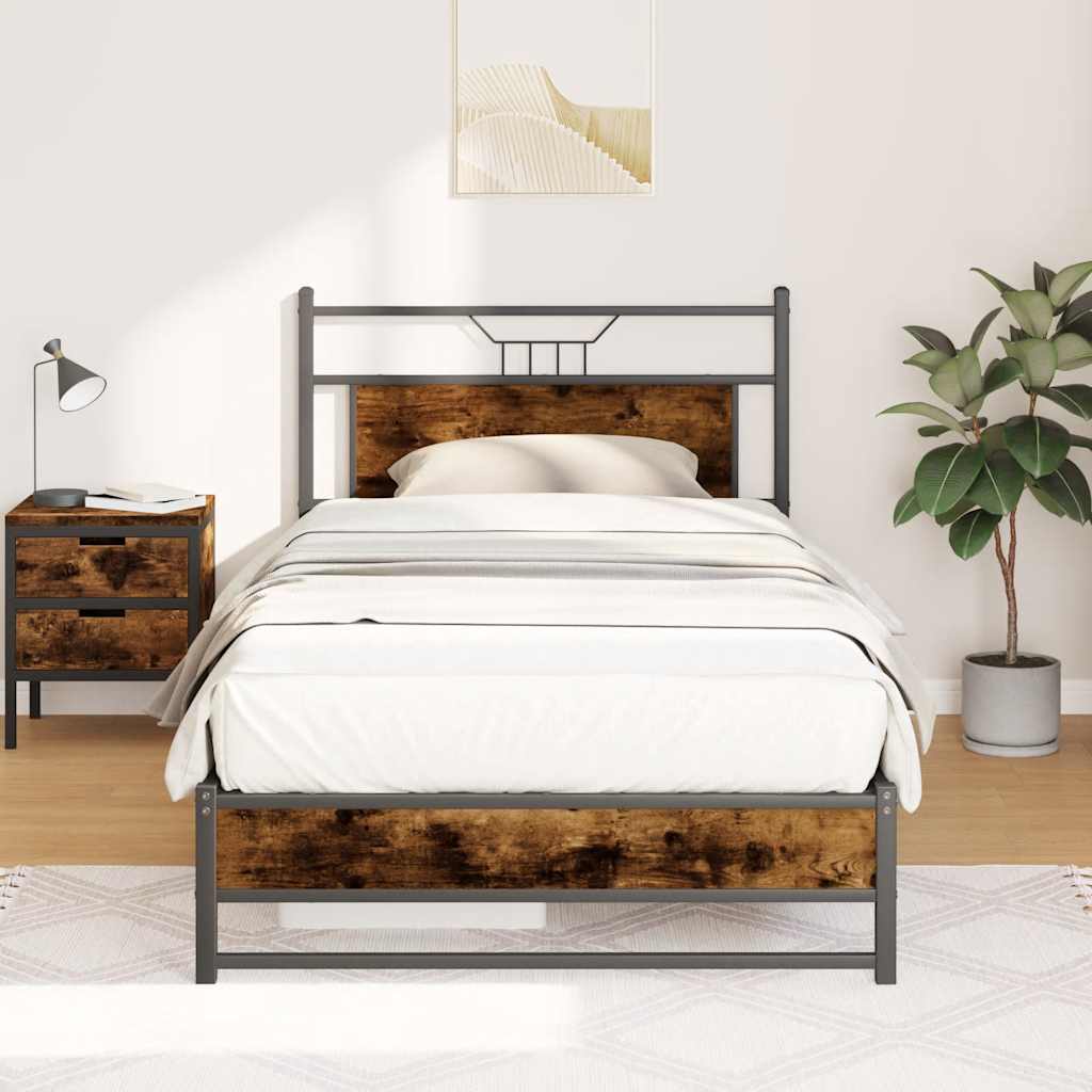 Bedframe Smoked Oak 100x200cm Engineered Wood - Brittle & Co