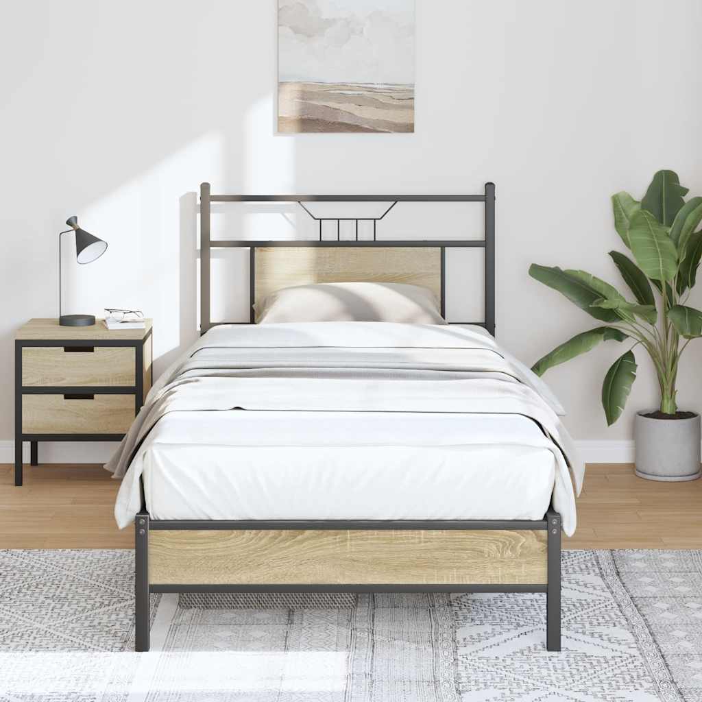 Bedframe Sonoma Oak 75x190cm Small Single Engineered Wood - All Things Good